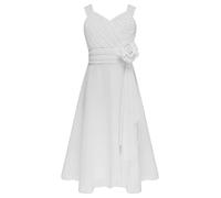 CHICTRY Kids Flower Girls High Low Hem Chiffon Sleeveless Wedding Bridesmaid Pageant Party Ball Gown White A(V-Neck) 13-14 Years
