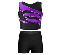 CHICTRY Kids Girls 2 Pieces Sports Gymnastics Dance Outfits Sleeveless Crop Top with Shorts Tracksuit Swimwear Swimsuit Purple 7-8 Years