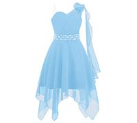 CHICTRY Kids Girls 3D Applique Flower High Low Dress Pleated Chiffon Wedding Bridesmaid Formal Prom Dress Light Blue 15-16 Years
