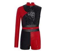 CHICTRY Kids Girls Asymmetrical Jumpsuit Sequins Ballet Dance Unitard Short Jumpsuit Gymnastic Leotard Bodysuit Dancewear Red 13-14 Years