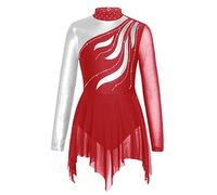 CHICTRY Kids Girls Ballet Latin Lyrical Jazz Salsa Dance Dress Mesh Long Sleeve Sequins Tassel Dance Dress Ballroom Dancewear U2 Burgundy 5-6 Years