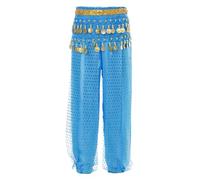 CHICTRY Kids Girls Belly Dance Harem Pants Beads Coin Tribal Arabic Hip Hop Jazz Latin Indian Dance Trousers with Hip Scarf Sky Blue 7-9 Years