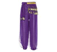 CHICTRY Kids Girls Belly Dance Harem Pants Beads Coin Tribal Arabic Hip Hop Jazz Latin Indian Dance Trousers with Hip Scarf Purple 9-12 Years