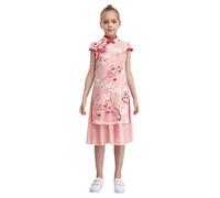CHICTRY Kids Girls Cheongsam Costume Traditional Mandarin Collar Cap Sleeve Floral Print Dress Qipao Embroidery Party Dress Pink 5-6 Years