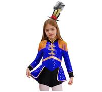 CHICTRY Kids Girls Circus Magician Costume Ringmaster Lion Tamer Outfits Drummer Fancy Dress up Royal Blue A 15-16 Years