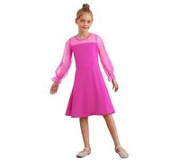CHICTRY Kids Girls Dots Mesh Puff Long Sleeve Crew Neck A Line Dress Wedding Birthday Party Formal Dress Age 5-14 Years Hot Pink 13-14 Years