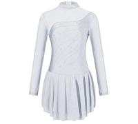 CHICTRY Kids Girls Figure Roller Ice Skating Dress Long Sleeve Mesh Spliced Sparkly Rhinestone Ballet Tutu Dress Dancewear White 5-6 Years
