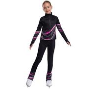 CHICTRY Kids Girls Figure Skating Suit Ice Skating Training Pants and Jacket Set Gym Practice Sport Tracksuit Hot Pink 7-8 Years