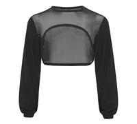 CHICTRY Kids Girls Fishnet Crochet Crop Tops Hollow Out Long Sleeve Mesh Disco Street Hip Hop Jazz Dance T-Shirts Blouse Black 9-10 Years