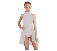 CHICTRY Kids Girls Lace Floral Halter Neck Modern Contemporary Jazz Ballet Lyrical Dance Dress Gymnastics Skirted Leotard Ivory 7-8 Years