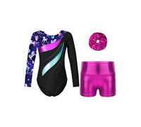 CHICTRY Kids Girls Long Sleeve Gymnastics Leotard Workout Bodysuit with Shorts 2 Pieces Set Tracksuit Tumbling Dance Outfits Type A1 Fairy 7-8 Years