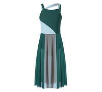 CHICTRY Kids Girls Lyrical Ballet Dance Dress Sleeveless Mesh Color Block Leotard Dress Modern Contemporary Dance Dancewear Green 5-6 Years