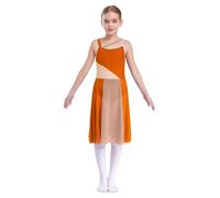 CHICTRY Kids Girls Lyrical Ballet Dance Dress Sleeveless Mesh Color Block Leotard Dress Modern Contemporary Dance Dancewear Orange 8 Years