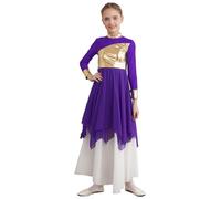 CHICTRY Kids Girls Metallic Gold Color Block Lyrical Liturgical Praise Dance Worship Dress Full Length Church Gown Dancewear Purple 9-10 Years