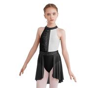 CHICTRY Kids Girls Mock Neck Rhinestone Lyrical Modren Contemporary Dance Dress Ballet Dance Leotard Wrap Skirt Dancewear Black&White 5-6 Years