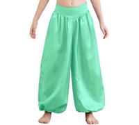 CHICTRY Kids Girls Satin Belly Dance Harem Pants Tribal Arabic Princess Wide Leg Trousers Palazzo Pants Bloomer Dancewear Light Green 11-12 Years