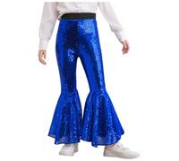 CHICTRY Kids Girls Sequin Flare Pants Sparkle Bell Bottoms Elastic Waist Jazz Disco Dance Trousers Ruffle Bootcut Leggings Blue 15-16 Years