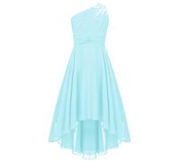 CHICTRY Kids Girls Sequin One Shoulder Formal Party Dance Gown High-Low Chiffon Proms Dresses Light Blue 15-16 Years