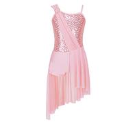 CHICTRY Kids Girls Sequins Lyrical Ballet Leotard Dress with Irregular Skirt Modern Contemporary Jazz Dance Costume Dancewear Pink 11-12 Years