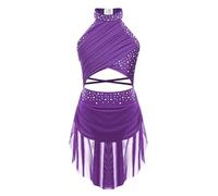 CHICTRY Kids Girls Shiny Backless Ballet Leotard Dress with Skirt Lyrical Jazz Latin Modern Contemporary Dress Dancewear Purple 14 Years