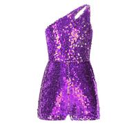 CHICTRY Kids Girls Shiny Sequin Rompers One Shoulders Sleeveless Wide Leg Bell Bottom Pant Evening Gown Purple 13-14 Years