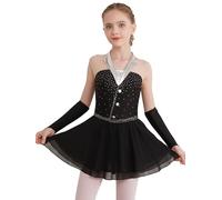 CHICTRY Kids Girls Sparkle Figure Ice Skating Dance Dress Ballet Leotard Dress with Gloves Lyrical Jazz Modern Dancewear Black 5-6 Years