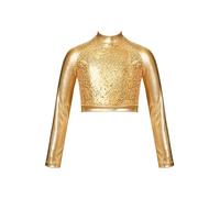 CHICTRY Kids Girls Sparkle Sequins Ballet Jazz Modern Hip Hop Dance Crop Top Turtleneck Long Sleeve Athletic Shirt Dancewear Gold 8 Years