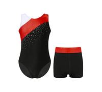 CHICTRY Kids Girls Sparkly Diamond Sleeveless Gymnastics Leotard Ballet Dance Unitard with Shorts Set 2 Pieces Swimsuit Red 9-10 Years