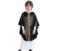 CHICTRY Kids Unisex Pope Outfits Band Cape White Robe Priest Clergy Catholic Church Robe Cosplay Fancy Dress up Black 13-14 Years
