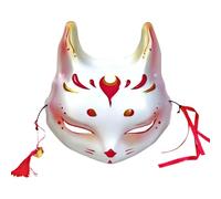 CHICTRY Kitsune Fox Mask Japanese Anime Masks Kabuki Half Face Cat Masks for Halloween Party Red One Size