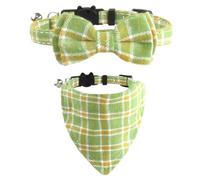 CHICTRY Kitten Collar with Bell Breakaway Adjustable Cat Collar with Plaid Bandana Cute Pet Accessories for Female Cats Green One Size