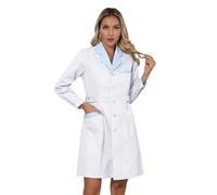 CHICTRY Lab Coat for Women Long Sleeve Notched Lapels Hospital Nurse Doctor Scrub Dress Uniform Coats White Peaked Lapel XXL