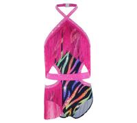 CHICTRY Leoard Cross Back The Suit Disco Girls Suit Dance Salsa Disco Latin Dance With Feathers Dancewear