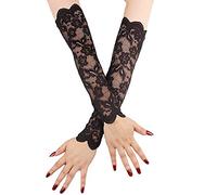 CHICTRY Long Floral Lace Fingerless Gloves Sunscreen UV Protection Arm Sleeves Driving Gloves Scar Cover for Women Girl Black One Size