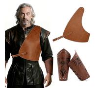 CHICTRY Medieval Knight Pu Leather Chest Armor And Wrist Guards Men Halloween Renaissance Retro Accessories Brown Phoenix One Size