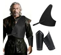 CHICTRY Medieval Knight Pu Leather Chest Armor And Wrist Guards Men Halloween Renaissance Retro Accessories Black Phoenix One Size