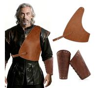 CHICTRY Medieval Knight Pu Leather Chest Armor And Wrist Guards Men Halloween Renaissance Retro Accessories Brown Wolf-Head One Size