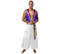 CHICTRY Men Arabian Prince Costume Halloween Outfits Full Set Satiny Loose Pants for Themed Party Carnival Purple M
