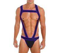 CHICTRY Men Elastic Body Chest Harness Jockstrap Underwear O Ring Wrestling Singlet Bodysuit Catsuit 4# Royal_Blue L