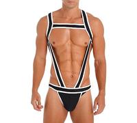 CHICTRY Men Elastic Body Chest Harness Jockstrap Underwear O Ring Wrestling Singlet Bodysuit Catsuit 4# White L