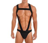 CHICTRY Men Elastic Body Chest Harness Jockstrap Underwear O Ring Wrestling Singlet Bodysuit Catsuit 4# Black XXL