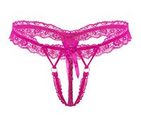 CHICTRY Men Lace See-Through Bowknot Sissy Panties Hollow Out Bikini Briefs Strappy T-Back Underwear Hot Pink One Size