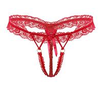 CHICTRY Men Lace See-Through Bowknot Sissy Panties Hollow Out Bikini Briefs Strappy T-Back Underwear Red One Size