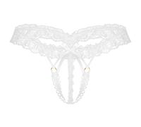 CHICTRY Men Lace See-Through Bowknot Sissy Panties Hollow Out Bikini Briefs Strappy T-Back Underwear White One Size