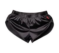 CHICTRY Men Satin Boxers Shorts Underwear Classic Silky Pajama Bottom Side Split Shorts Sleep Shorts 3# Black A XL