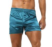 CHICTRY Men Satin Boxers Shorts Underwear Classic Silky Pajama Bottom Side Split Shorts Sleep Shorts 2# Teal XL