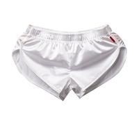 CHICTRY Men Satin Boxers Shorts Underwear Classic Silky Pajama Bottom Side Split Shorts Sleep Shorts 3# White A M