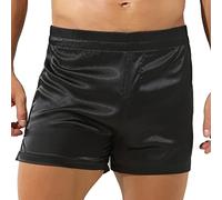CHICTRY Men Satin Boxers Shorts Underwear Classic Silky Pajama Bottom Side Split Shorts Sleep Shorts 2# Black S
