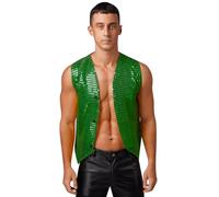 CHICTRY Men Sequin Vest Shiny Suit Vest V-Neck Party Dress Stylish Tuxedo Waistcoat Sleeveless Jacket Dark Green L