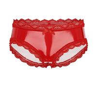 CHICTRY Men Shiny Metallic Zipper Front Bulge Pouch G-String Thong Bikini Briefs Jockstrap Underwear 4# Red A XL